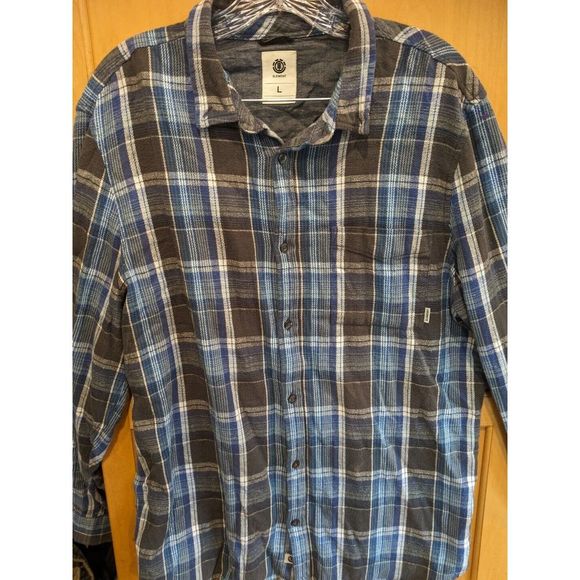 Element Other - Element Mens Size Large Plaid Button‎ Down Flannel Long Sleeve Blue Plaid